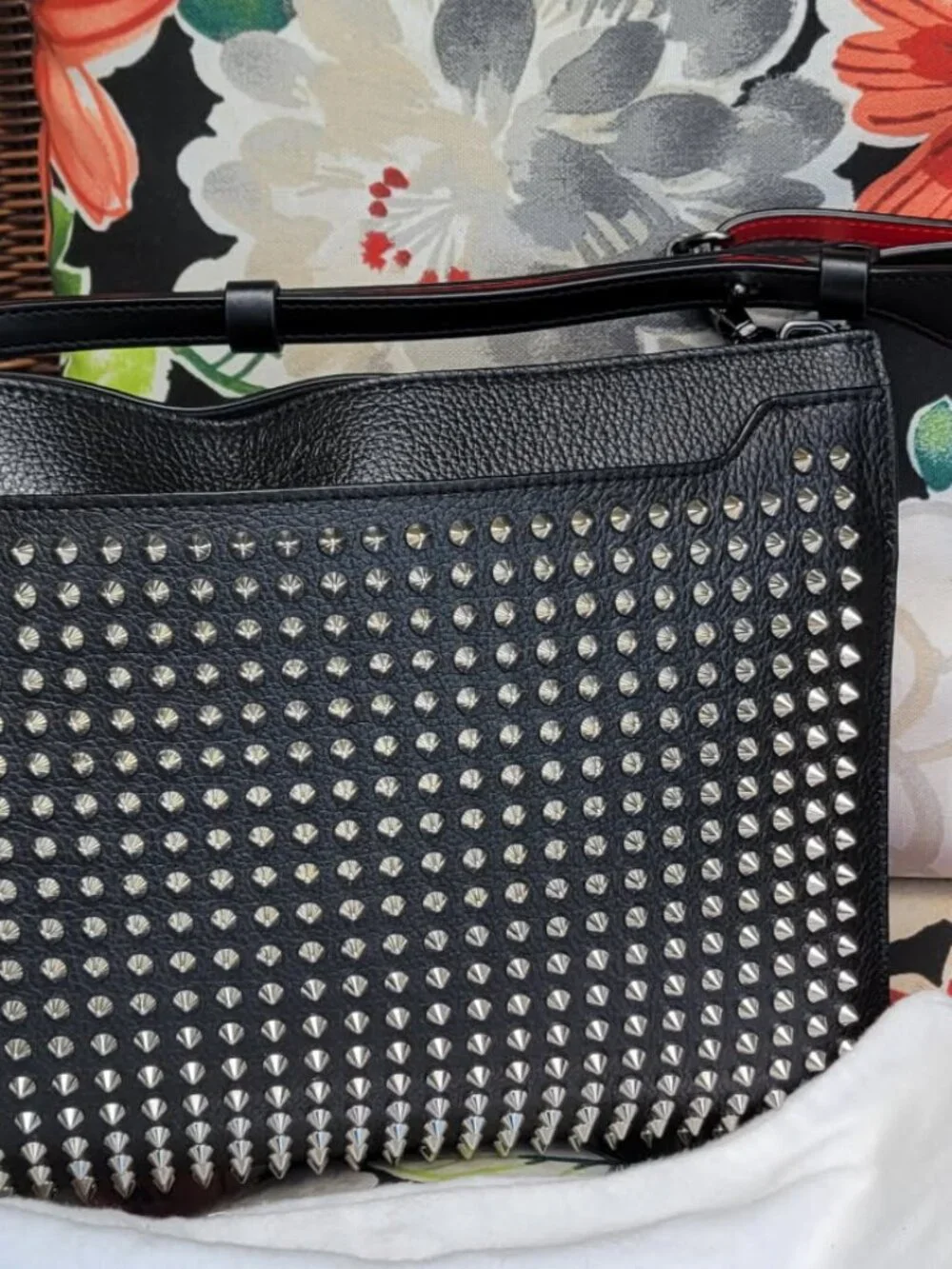 Christian Louboutin Black Studded Leather Crossbody/Clutch "'AUTHENTIC" - Picture 4 of 14